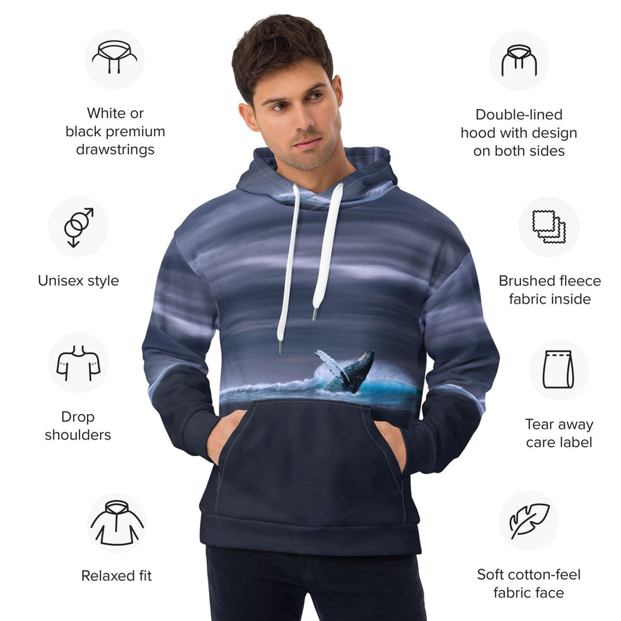 Double-Lined Hoodie - Humpback Whale Breach Design (Made from Recycled Materials)