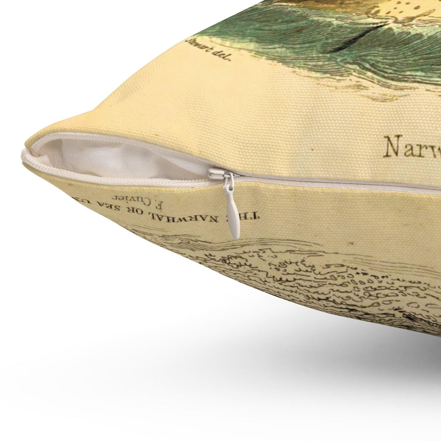 Vintage Narwhal Throw Pillow - Featuring Cuvier's Iconic Illustrations