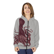 Zip Hoodie, various colors, Octopus Verrucosus, Marine Life Apparel, Ocean Explorer Hooded sweatshirt jacket, Brown Octopus