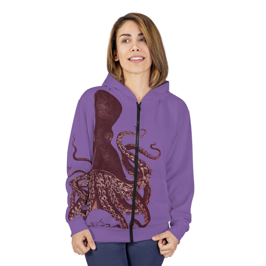 Zip Hoodie, various colors, Octopus Verrucosus, Marine Life Apparel, Ocean Explorer Hooded sweatshirt jacket, Brown Octopus