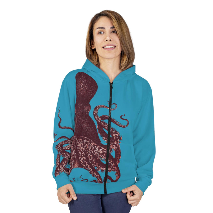 Zip Hoodie, various colors, Octopus Verrucosus, Marine Life Apparel, Ocean Explorer Hooded sweatshirt jacket, Brown Octopus