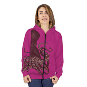 Zip Hoodie, various colors, Octopus Verrucosus, Marine Life Apparel, Ocean Explorer Hooded sweatshirt jacket, Brown Octopus