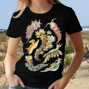 Haeckel Nudibranchia Print on Comfort Colors Black T-Shirt.