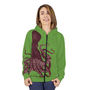 Zip Hoodie, various colors, Octopus Verrucosus, Marine Life Apparel, Ocean Explorer Hooded sweatshirt jacket, Brown Octopus