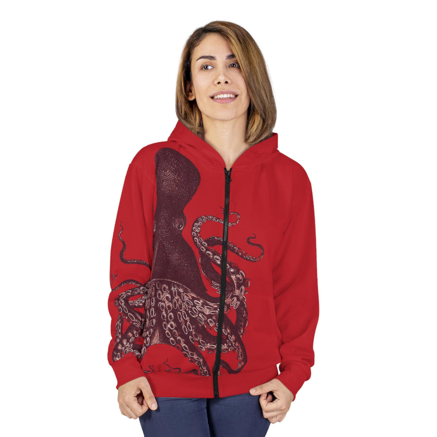 Zip Hoodie, various colors, Octopus Verrucosus, Marine Life Apparel, Ocean Explorer Hooded sweatshirt jacket, Brown Octopus
