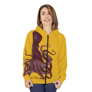 Zip Hoodie, various colors, Octopus Verrucosus, Marine Life Apparel, Ocean Explorer Hooded sweatshirt jacket, Brown Octopus