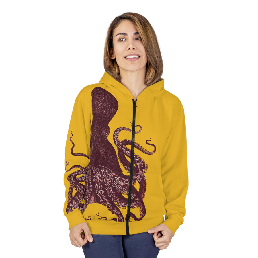 Zip Hoodie, various colors, Octopus Verrucosus, Marine Life Apparel, Ocean Explorer Hooded sweatshirt jacket, Brown Octopus