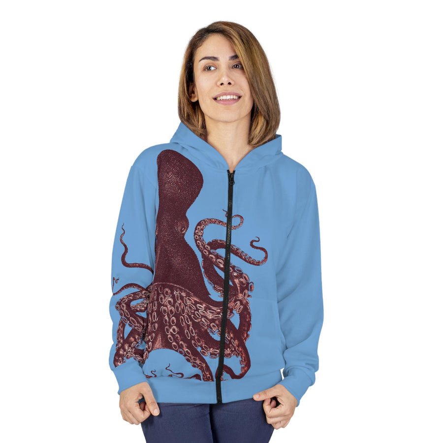 Zip Hoodie, various colors, Octopus Verrucosus, Marine Life Apparel, Ocean Explorer Hooded sweatshirt jacket, Brown Octopus