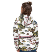 Vintage fish illustrations on a Unisex Hoodie. Pattern of fishes based on Marcus Bloch 16th century work.