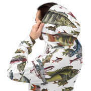 Vintage fish illustrations on a Unisex Hoodie. Pattern of fishes based on Marcus Bloch 16th century work.