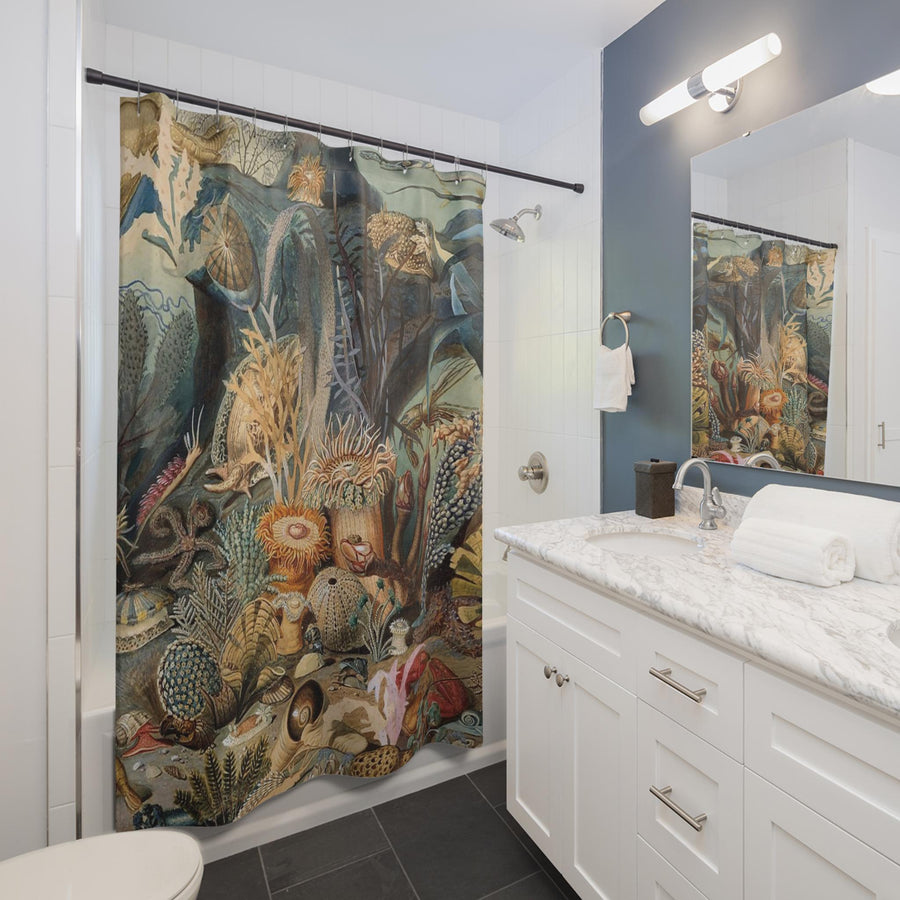 Ocean Life Shower Curtains, Vintage Submarine Illustration, Bathroom Decor, Nautical Home Accessories, Coastal Sea Creature Theme,