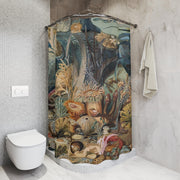 Ocean Life Shower Curtains, Vintage Submarine Illustration, Bathroom Decor, Nautical Home Accessories, Coastal Sea Creature Theme,