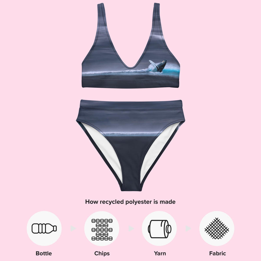 High-Waisted Bikini – Gray Whale Breach – Eco-Friendly Swimwear with UPF 50+ Protection