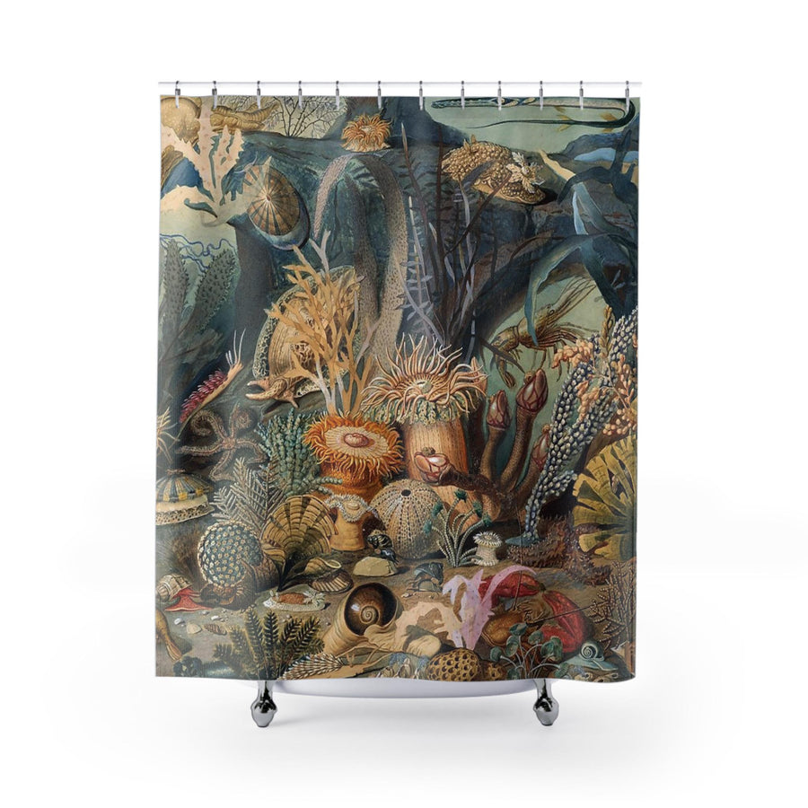 Ocean Life Shower Curtains, Vintage Submarine Illustration, Bathroom Decor, Nautical Home Accessories, Coastal Sea Creature Theme,