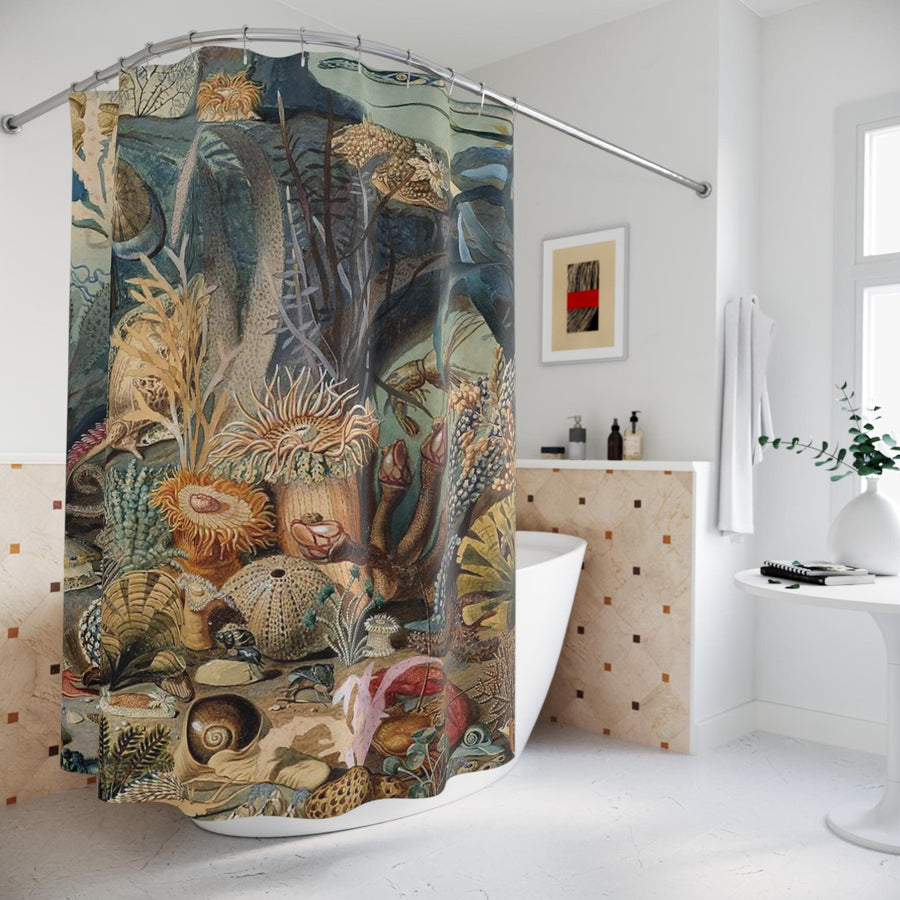 Ocean Life Shower Curtains, Vintage Submarine Illustration, Bathroom Decor, Nautical Home Accessories, Coastal Sea Creature Theme,