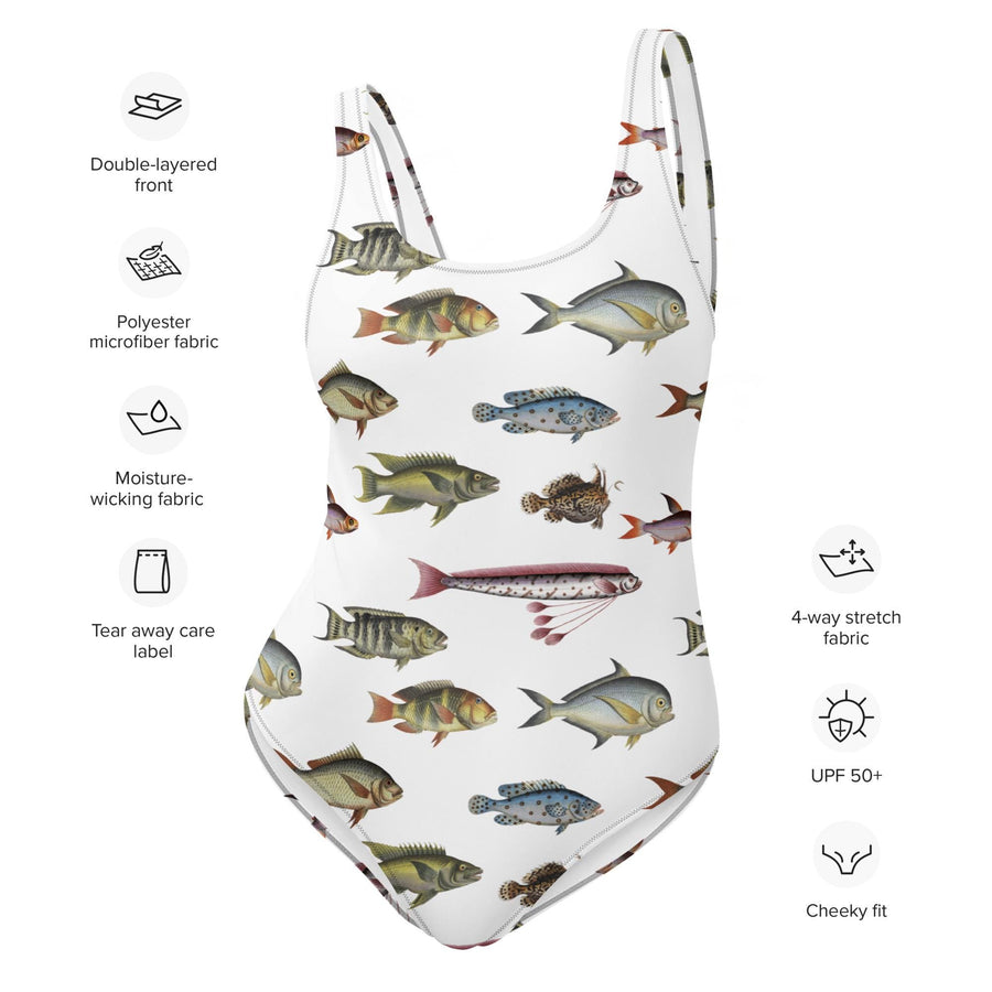 Fish Pattern One-Piece Swimsuit recurring vintage fishes by Marcus Bloch
