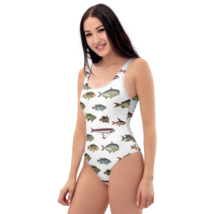 Fish Pattern One-Piece Swimsuit recurring vintage fishes by Marcus Bloch