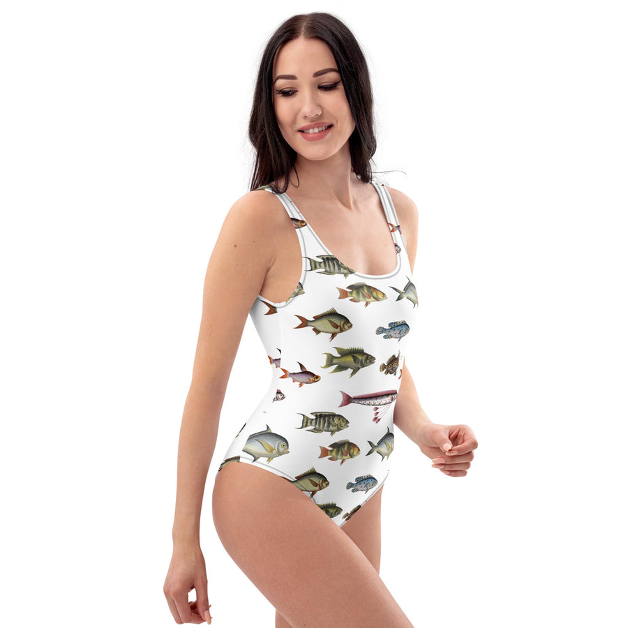 Fish Pattern One-Piece Swimsuit recurring vintage fishes by Marcus Bloch