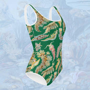 Sea Slugs Youth One-Piece Swimsuit on Green. Vintage illustration by Ernst Haeckel marine biologist, gift for her