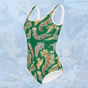 Sea Slugs Youth One-Piece Swimsuit on Green. Vintage illustration by Ernst Haeckel marine biologist, gift for her
