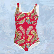 Sea Slugs Youth One-Piece Swimsuit on Red. Vintage illustration by Ernst Haeckel marine biologist, gift for her