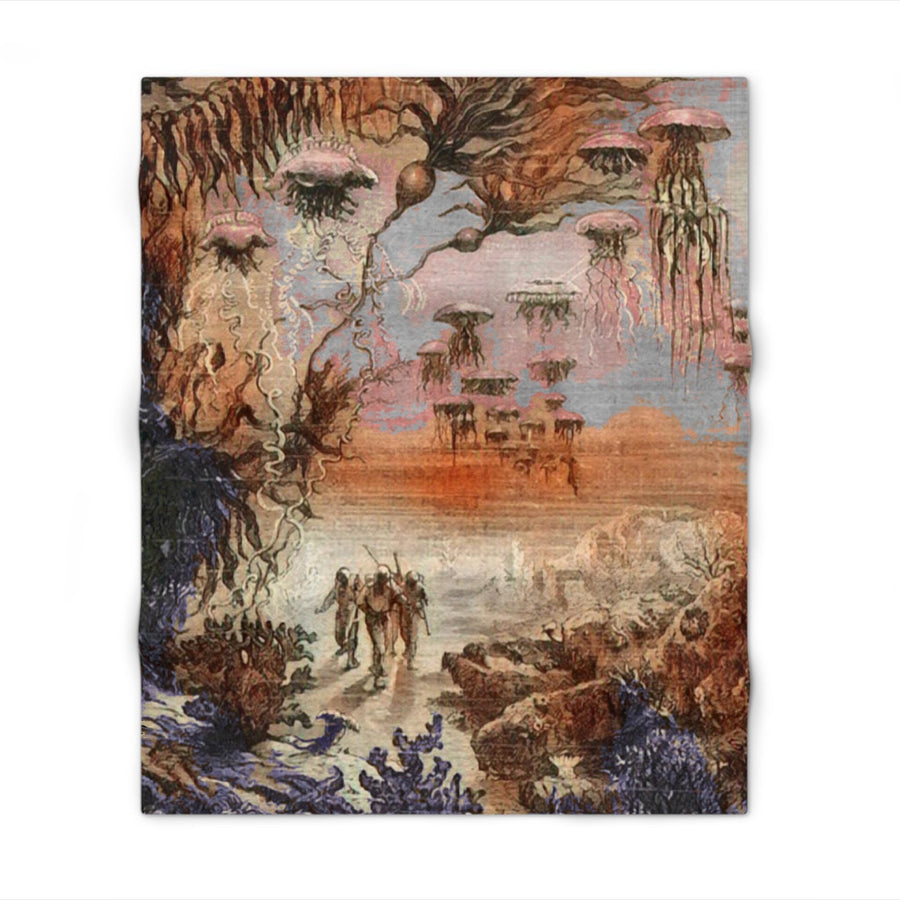 20K Leagues Throw Blanket, Cozy Bed Cover, Art Blanket, Gift for Ocean Lovers, Surreal Jellyfish image from the Jules Verne novel