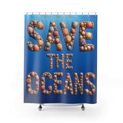 Shower Curtains - Save the Oceans Seashell Lettering, Bathroom Decor, Ocean Theme, Beach House, Coastal Home, Environmental Awareness, Sea