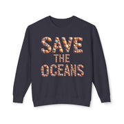 Save the Oceans Unisex Crewneck Sweatshirt, Shell Typography, Ocean Lover Gift, Eco-Friendly Jumper, Sustainable Apparel