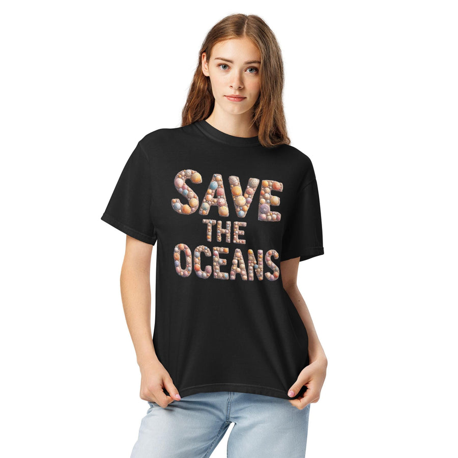 Save The Oceans - Comfort Colors Unisex T-Shirt – Seashell Lettering Design