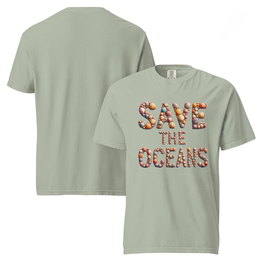 Save The Oceans - Comfort Colors Unisex T-Shirt – Seashell Lettering Design
