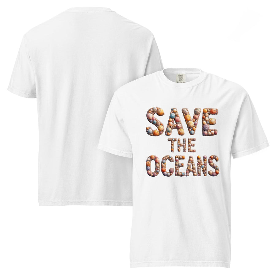 Save The Oceans - Comfort Colors Unisex T-Shirt – Seashell Lettering Design