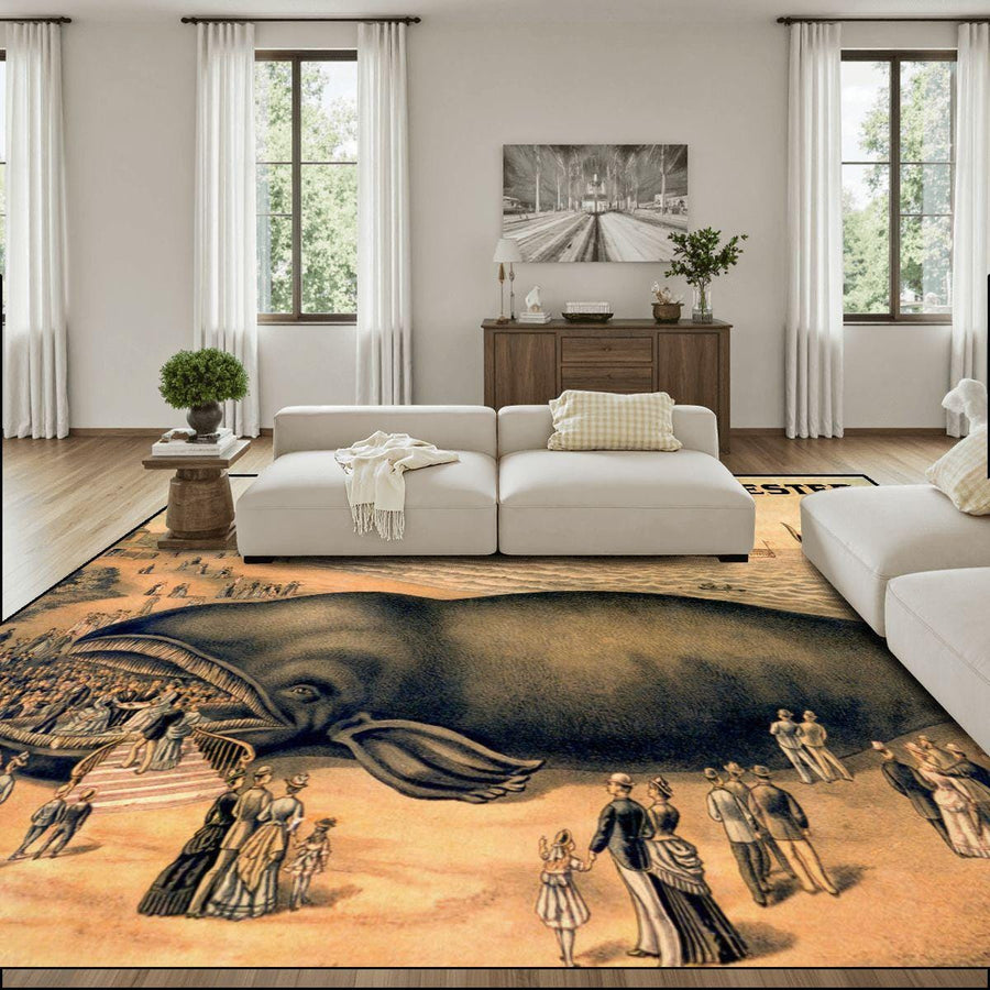 Go See the Whale! Tolchester Vintage Postcard Area Rug | Quirky Historical Decor | 12'x9' Plush Non-Slip Carpet for Home or Office