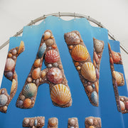 Shower Curtains - Save the Oceans Seashell Lettering, Bathroom Decor, Ocean Theme, Beach House, Coastal Home, Environmental Awareness, Sea