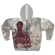 Save the Oceans Unisex Zip Hoodie, Vintage Ocean Life Painting, Seashell Lettering, Octopus Drawing, Sea Life Sweatshirt, Ocean Conservation