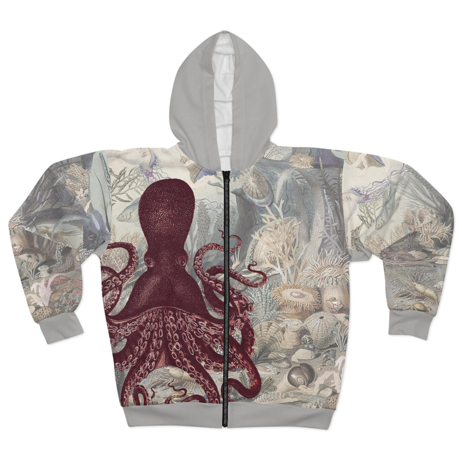 Save the Oceans Unisex Zip Hoodie, Vintage Ocean Life Painting, Seashell Lettering, Octopus Drawing, Sea Life Sweatshirt, Ocean Conservation