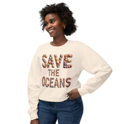 Save the Oceans Unisex Crewneck Sweatshirt, Shell Typography, Ocean Lover Gift, Eco-Friendly Jumper, Sustainable Apparel