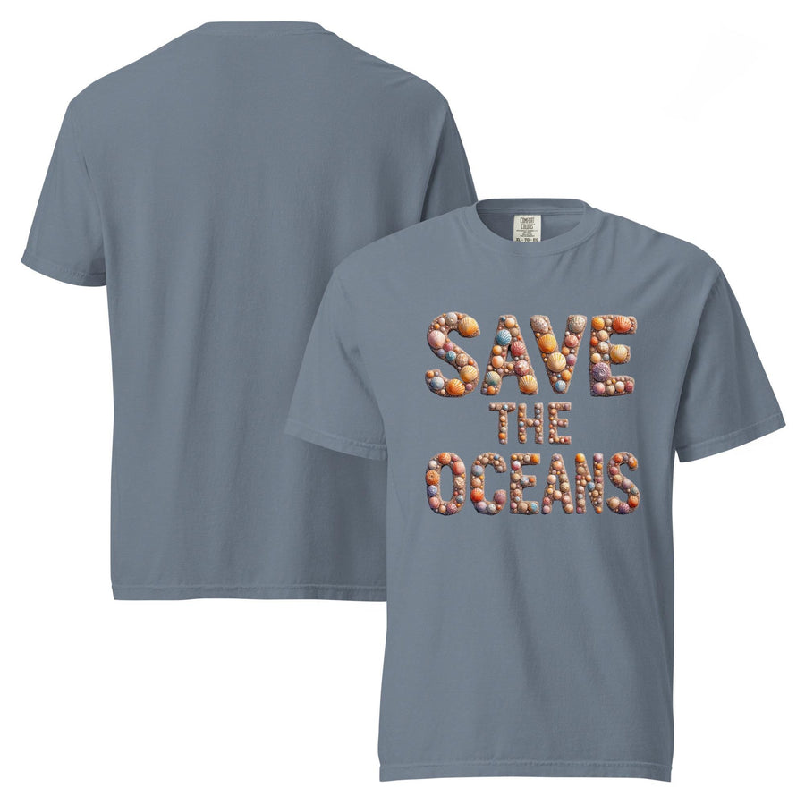 Save The Oceans - Comfort Colors Unisex T-Shirt – Seashell Lettering Design
