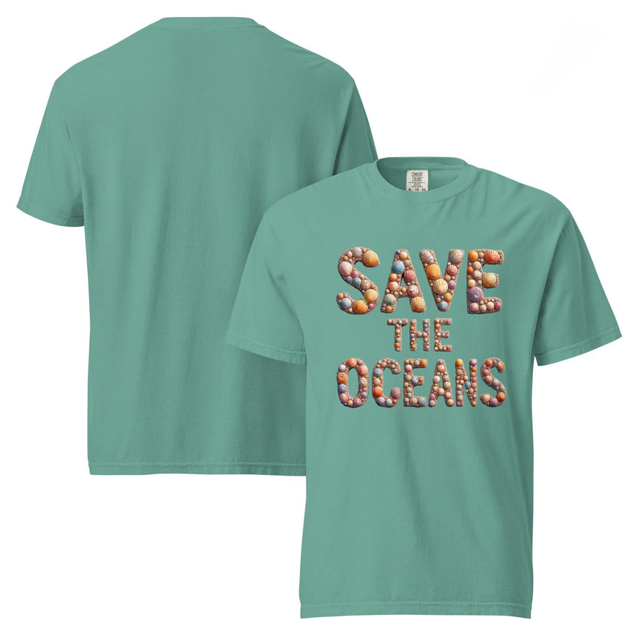 Save The Oceans - Comfort Colors Unisex T-Shirt – Seashell Lettering Design