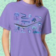 Deep Blue Ocean Creatures T-Shirt | Vintage Marine Life Art | Unisex Comfort Colors 1717 Shirt | Sea Animal Collage Gift for Ocean Lovers
