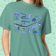 Deep Blue Ocean Creatures T-Shirt | Vintage Marine Life Art | Unisex Comfort Colors 1717 Shirt | Sea Animal Collage Gift for Ocean Lovers