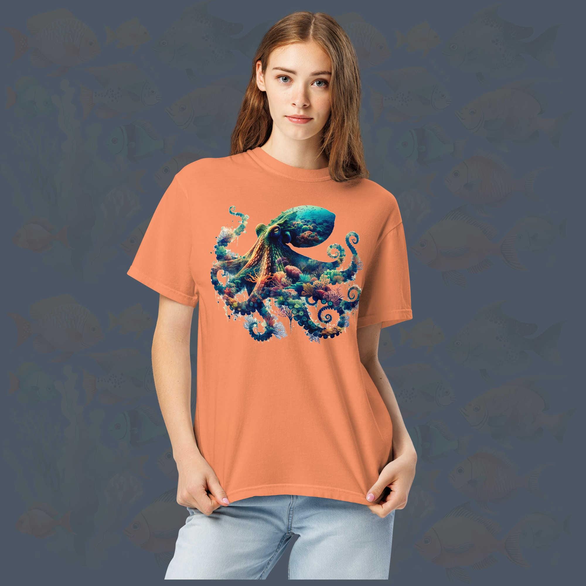 Surreal Octopus T-Shirt, Ocean Marine Life Art Tee, Unisex Comfort Colors 1717 Shirt Ocean Lover Gift Eco Sea Creature Shirt