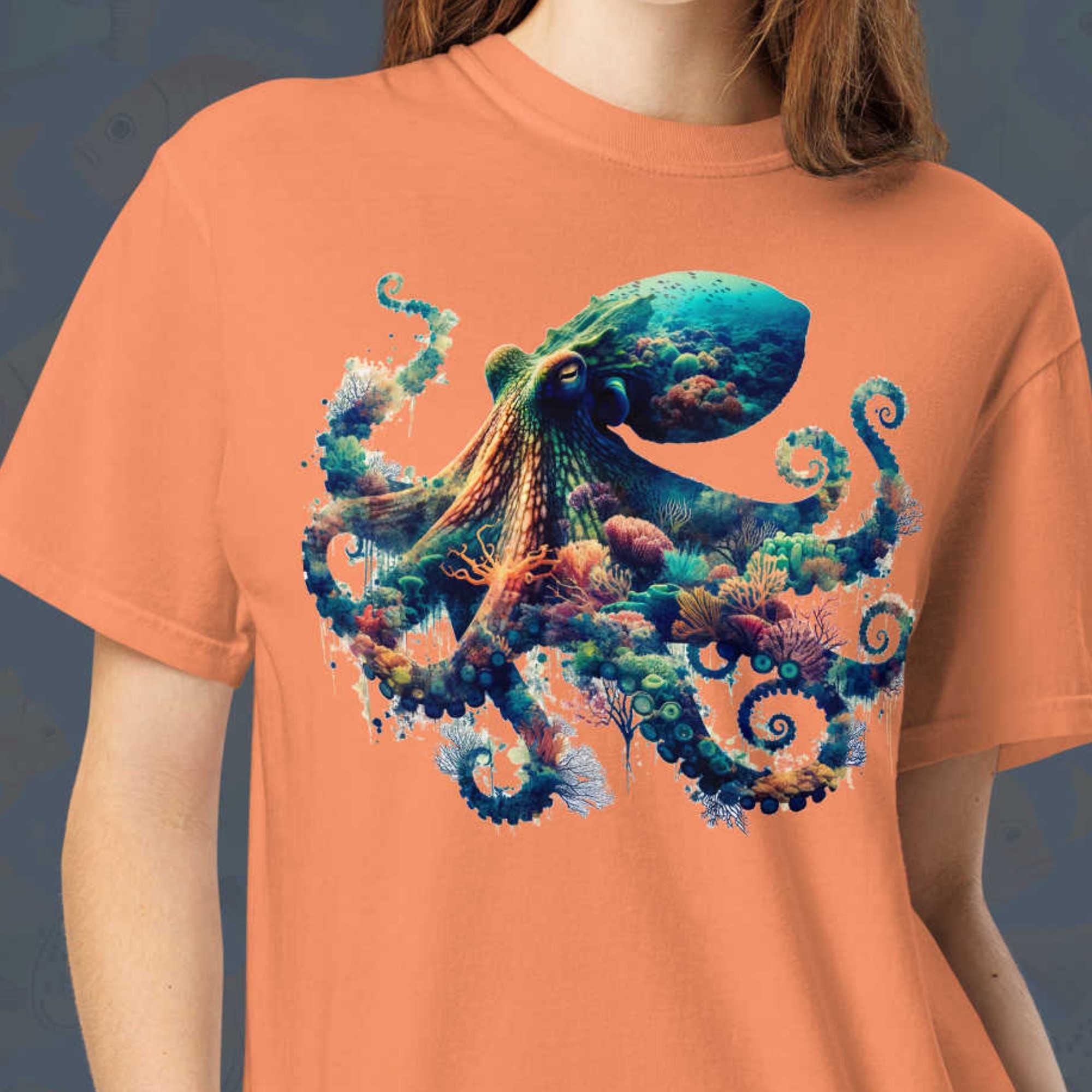 Surreal Octopus T-Shirt, Ocean Marine Life Art Tee, Unisex Comfort Colors 1717 Shirt Ocean Lover Gift Eco Sea Creature Shirt