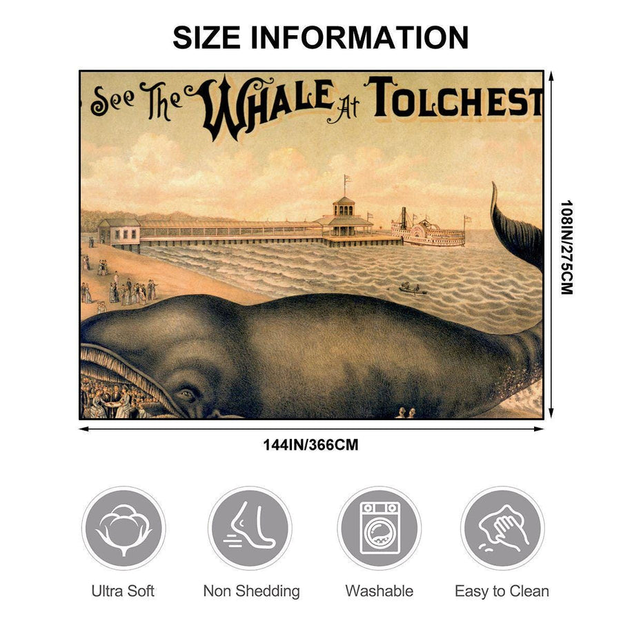 Go See the Whale! Tolchester Vintage Postcard Area Rug | Quirky Historical Decor | 12'x9' Plush Non-Slip Carpet for Home or Office