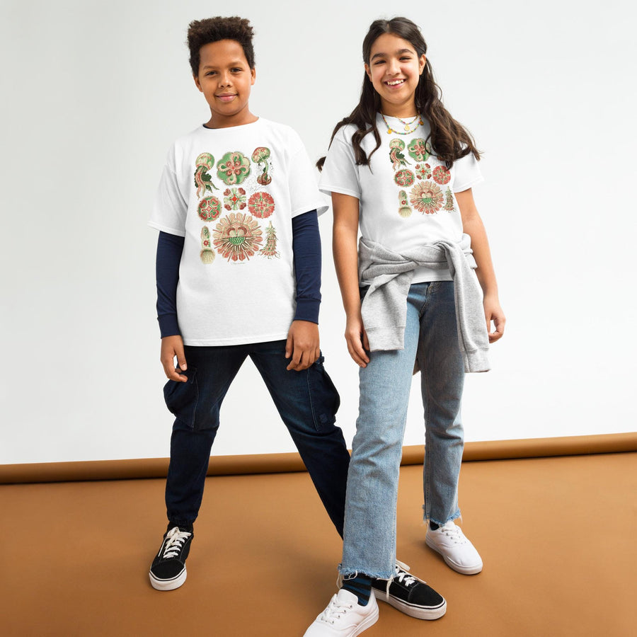 Scyphozoa Jellyfish Youth T-Shirt, Ernst Haeckel 1899 Marine Biology Art, True Jellyfish Anatomy, Gildan 5000B Ocean Science Kids Tee