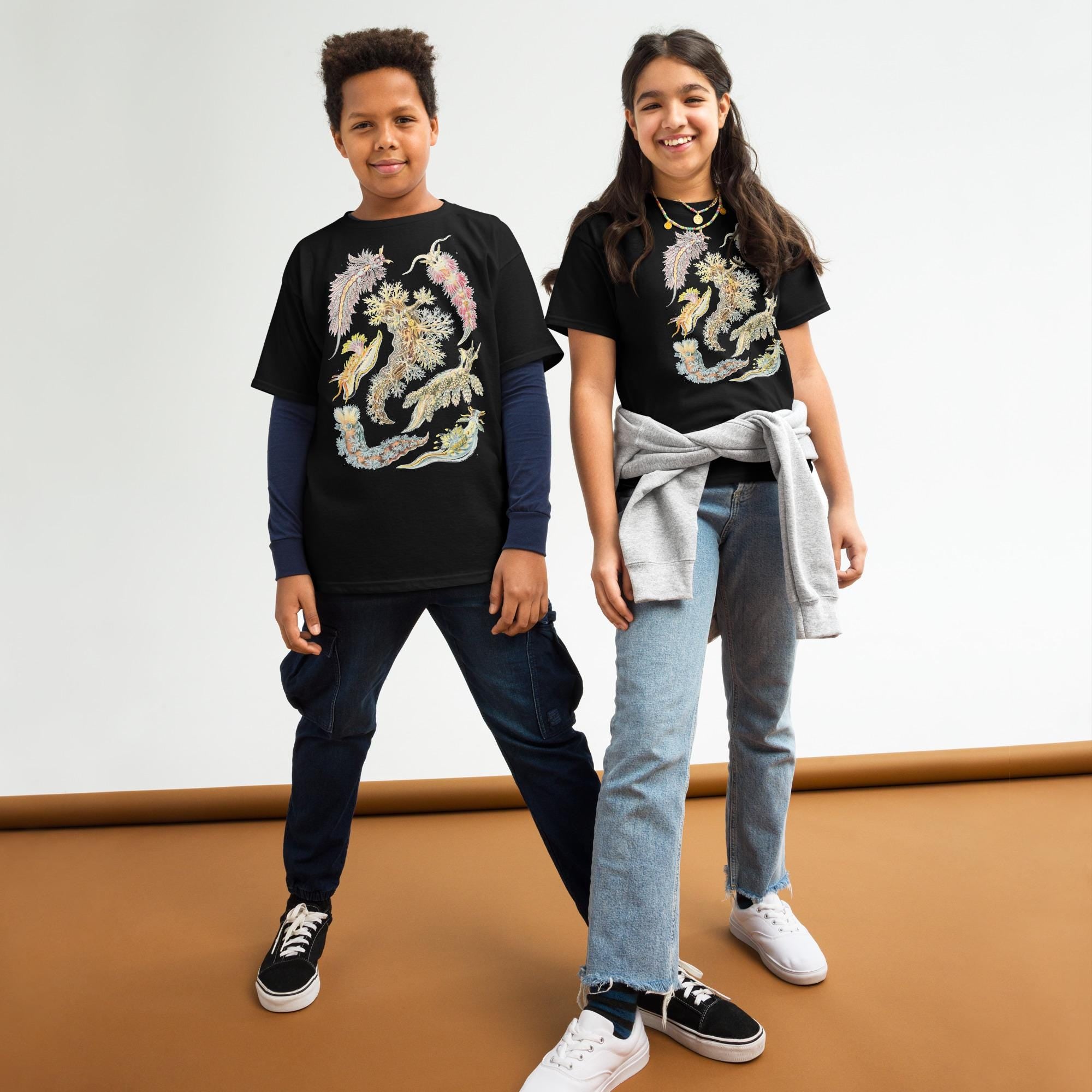 Nudibranchia Sea Slugs Youth T-Shirt, Ernst Haeckel Ocean Art, Restored Vintage Nudibranch Illustration, Gildan 5000B, Marine Kids Tee