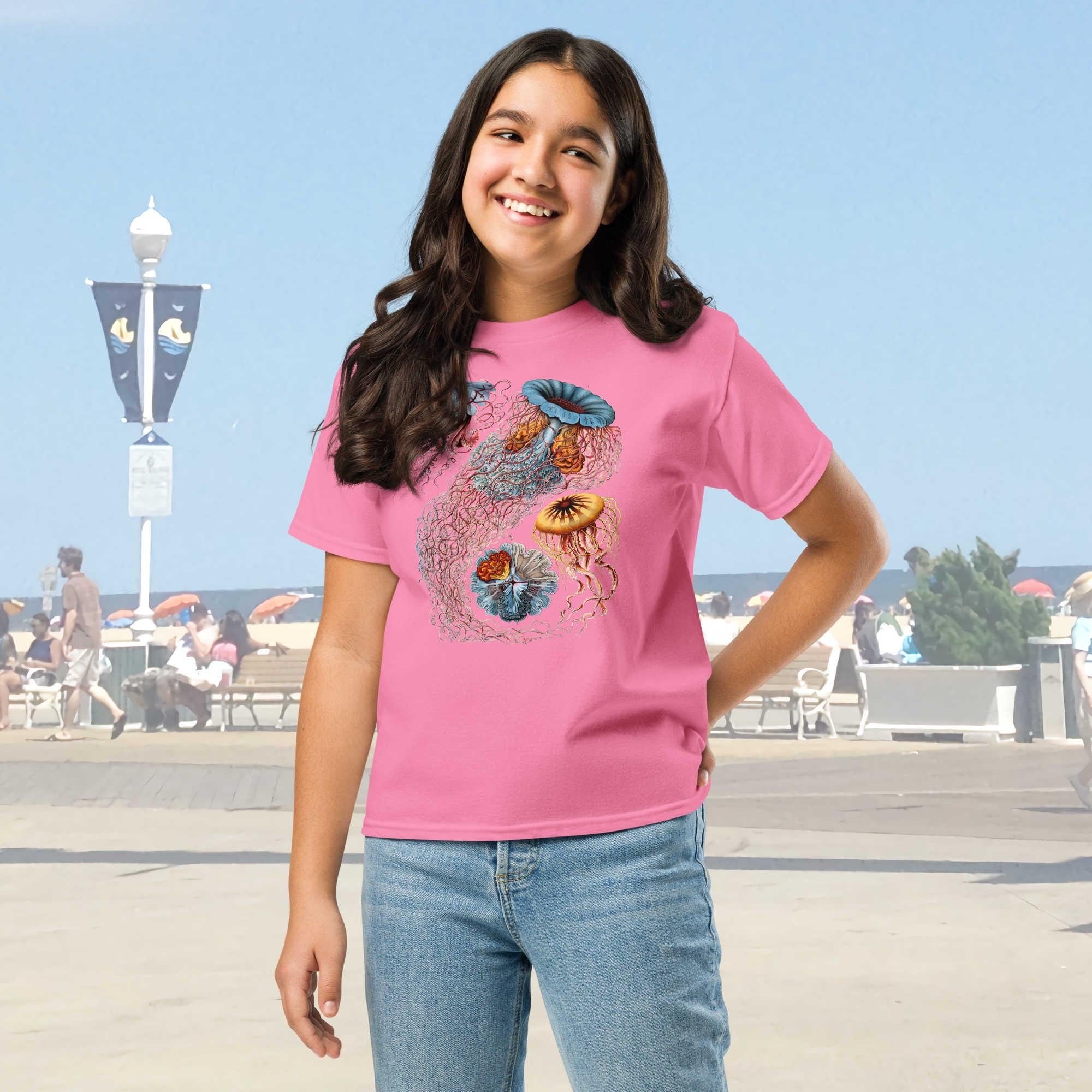 Discomedusa Jellyfish Youth T-Shirt, Haeckel Vintage Ocean Art, Gildan 5000B, Durable Marine Biology Kids Tee, Educational Sea Life Gift