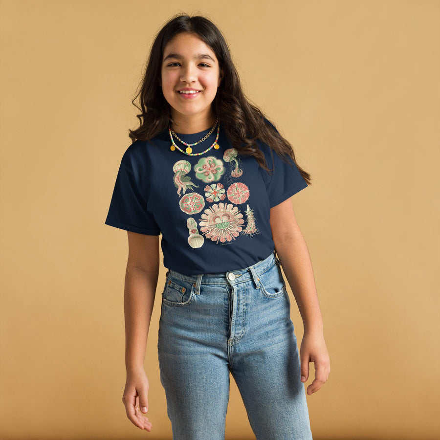 Scyphozoa Jellyfish Youth T-Shirt, Ernst Haeckel 1899 Marine Biology Art, True Jellyfish Anatomy, Gildan 5000B Ocean Science Kids Tee