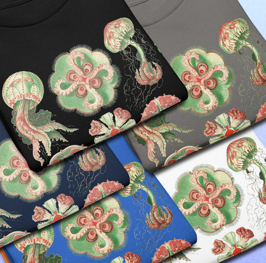 Scyphozoa Jellyfish Youth T-Shirt, Ernst Haeckel 1899 Marine Biology Art, True Jellyfish Anatomy, Gildan 5000B Ocean Science Kids Tee