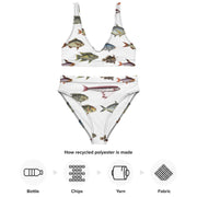 Vintage Fish Recycled Bikini, All-Over Print High-Waisted Swim Set, Bloch Ichthyology Art, Eco-Friendly UPF 50+ Swimwear