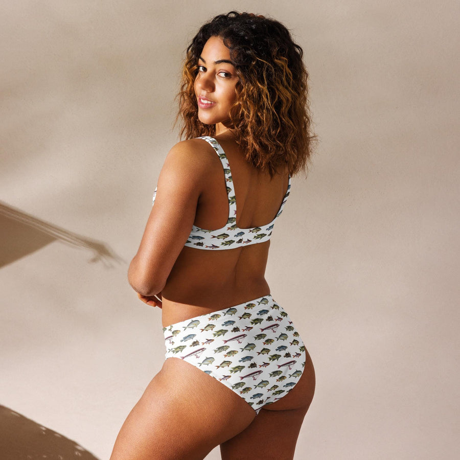 Vintage Fish Recycled Bikini | All-Over Print High-Waisted Swim Set | Bloch Seamless Pattern | Eco-Friendly UPF 50+ Swimwear